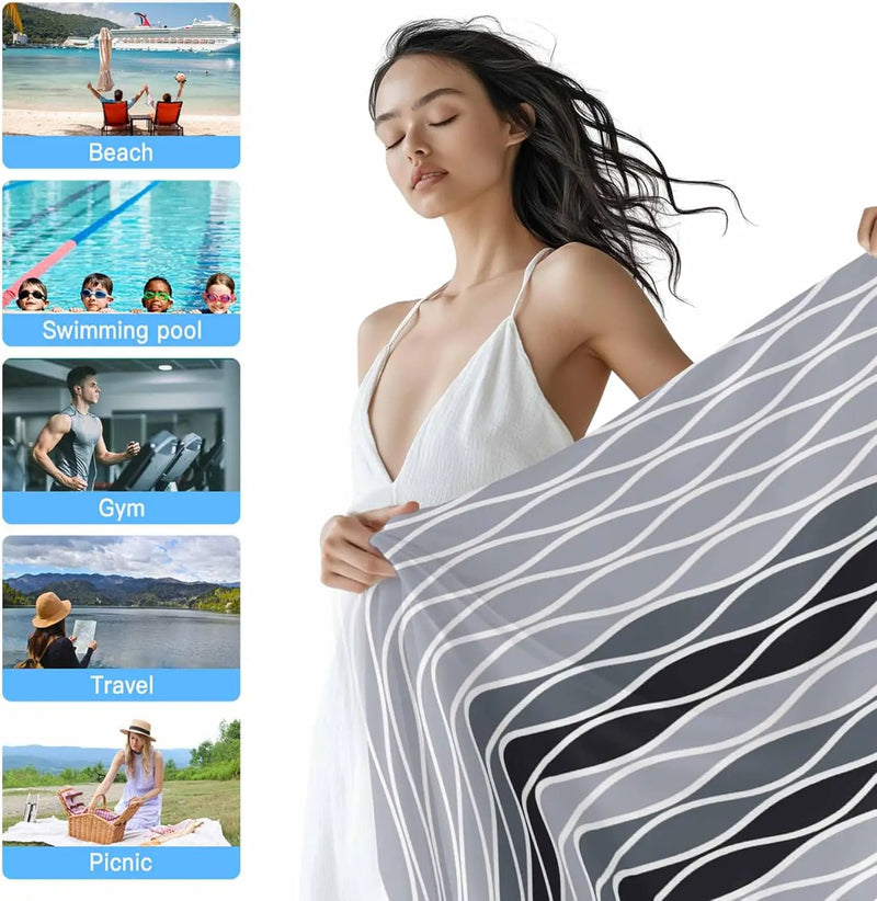 Serviette de plage motif vagues abstraites absorbante rapide