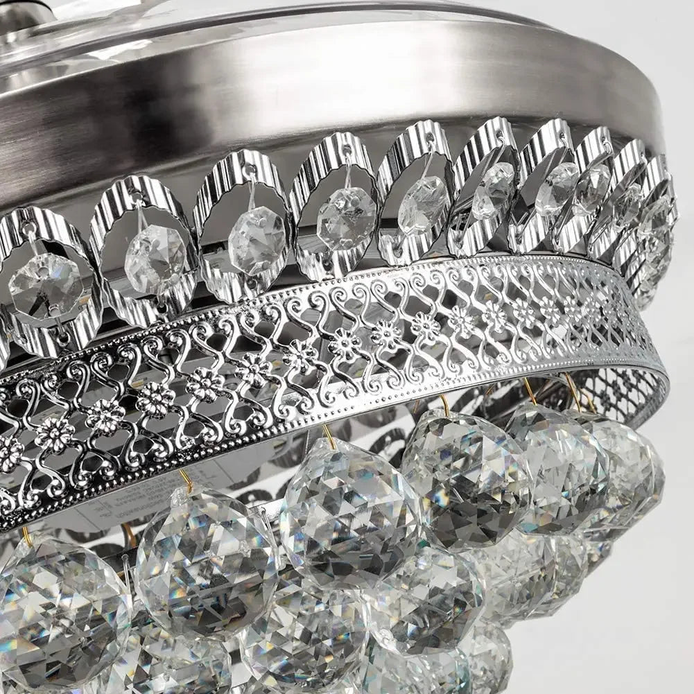 lustre ventilateur chromé en cristal avec lumière led changeante - vue 7 sur 8