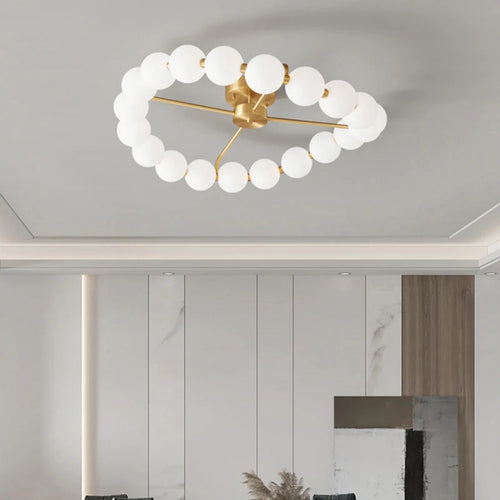 lustre à led avec anneau en cuivre et boule acrylique - vue 3 sur 10