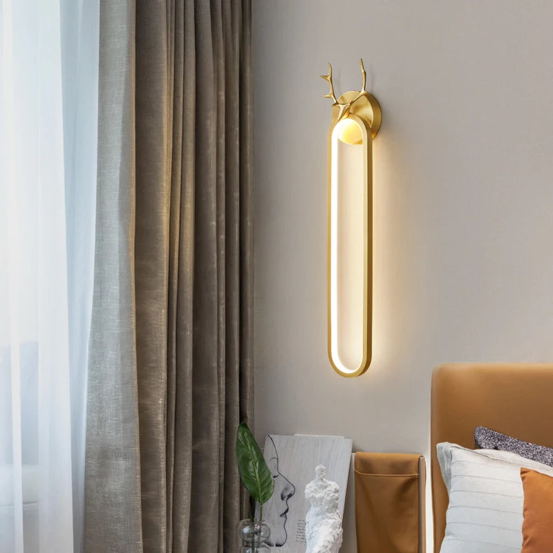 applique murale à led en cuivre tête de cerf art déco moderne - vue 3 sur 12