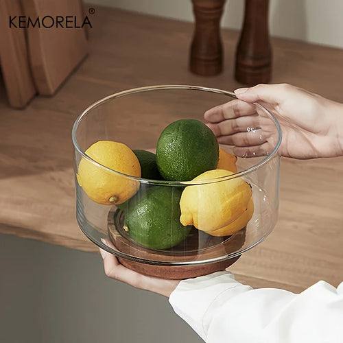 Bol fruits verre base bois design moderne salon