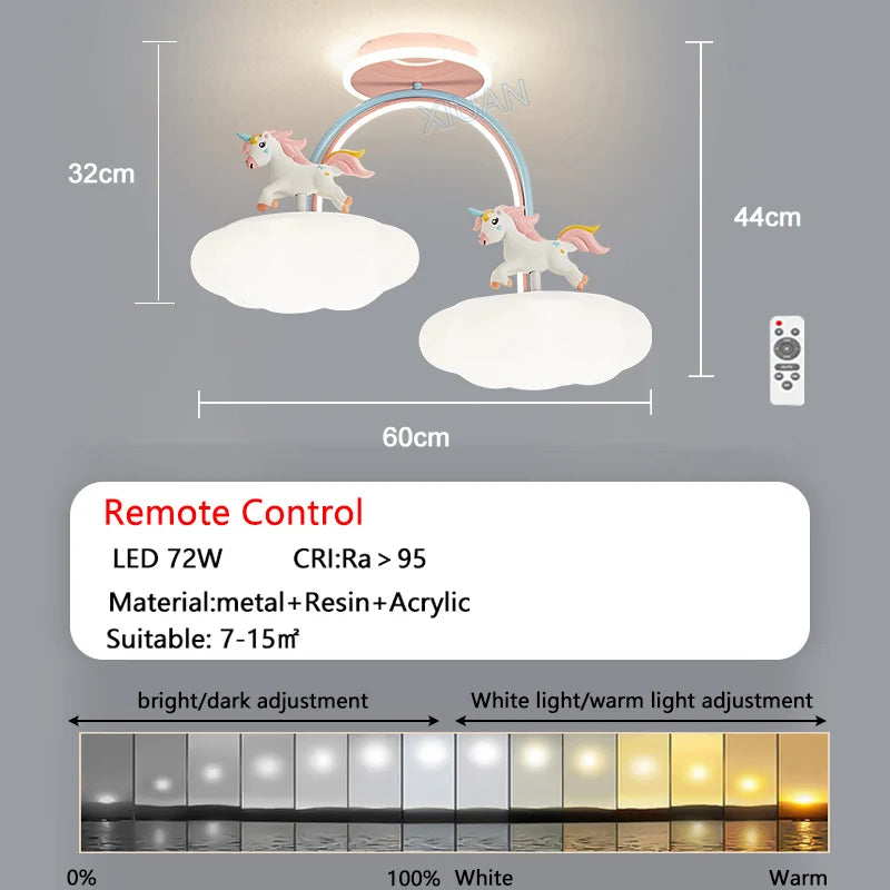 lustre licorne dessin animé avec télécommande pour enfants