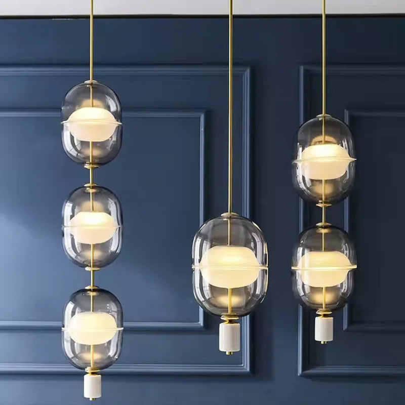 lampe suspendue nordique en verre avec plafonnier en marbre et métal