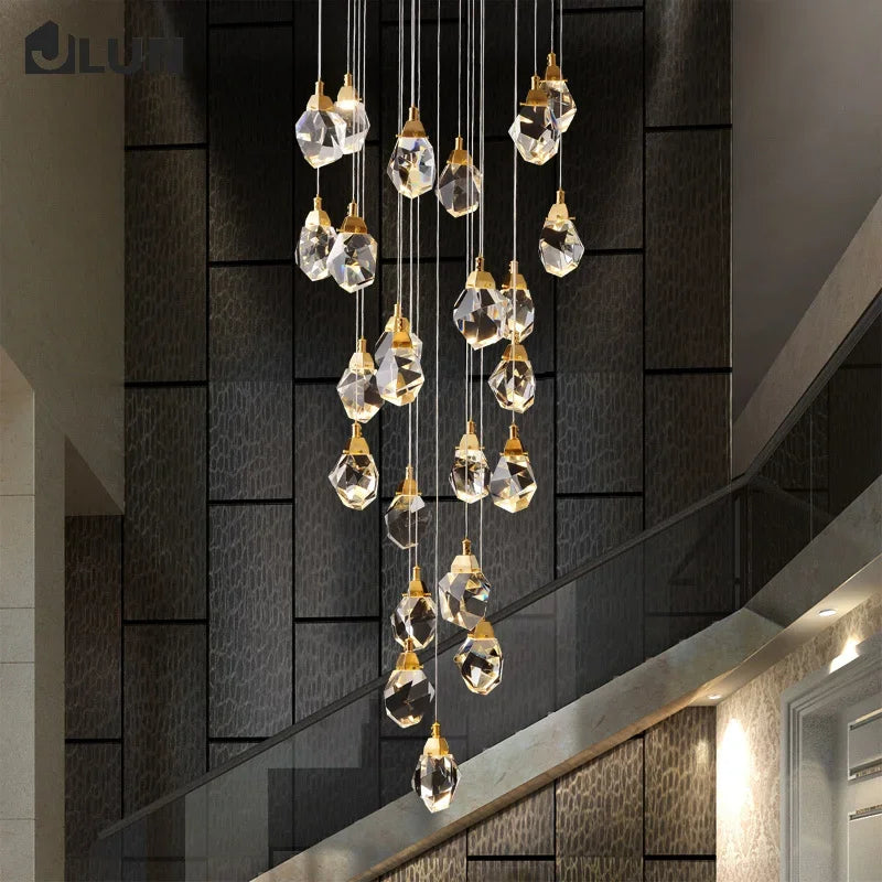 Lustre en cristal de diamant de luxe escalier grand salon