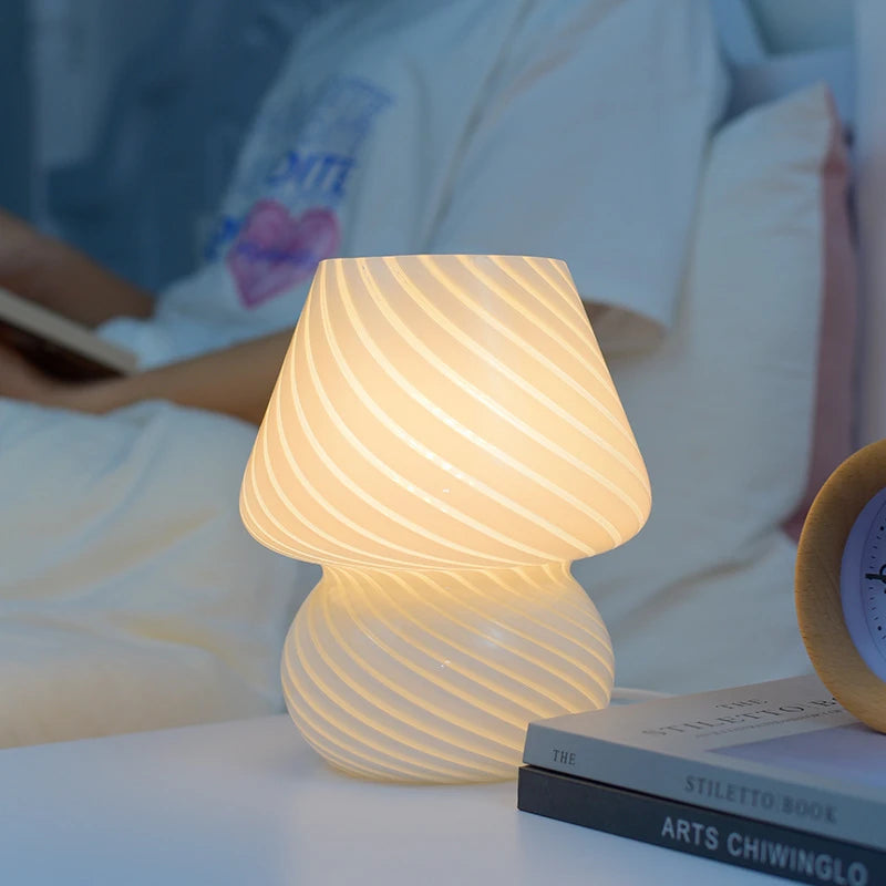 Lampe led verre veilleuse rayée champignon