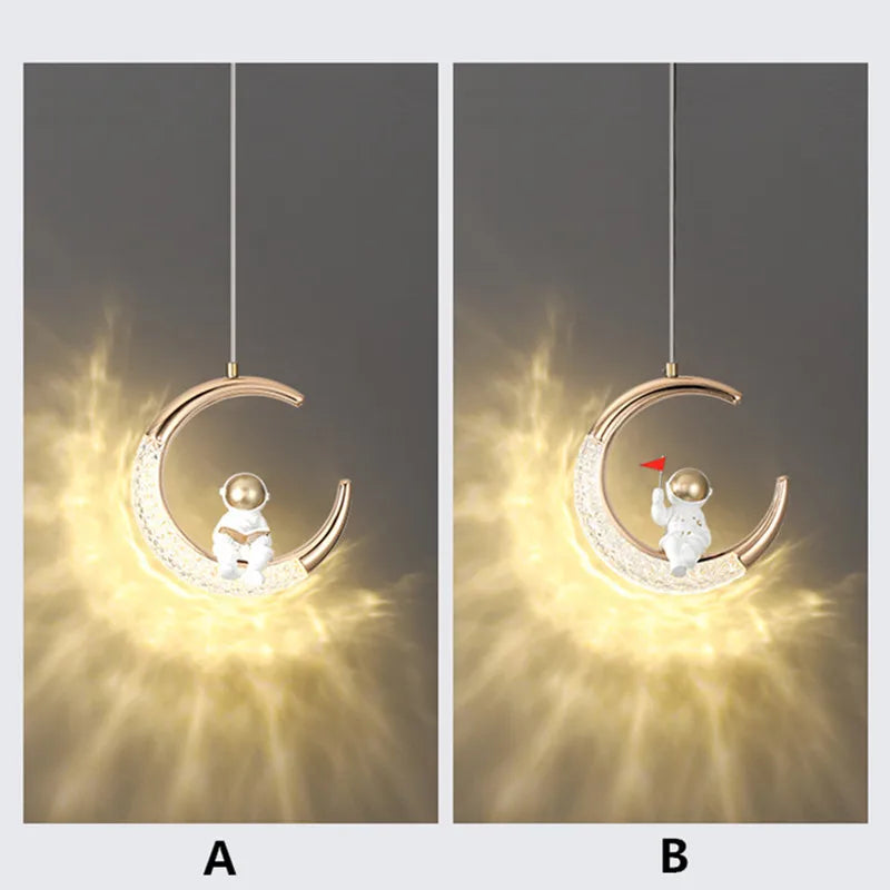 Chambre d'enfant lustre de chevet moderne minimaliste lumière de luxe dessin animé garçon fille chambre lune lampe astronaute petit lustre