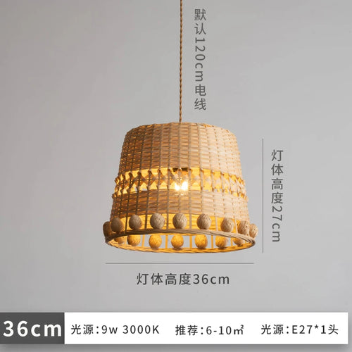 suspension en bambou et rotin style vintage nordique rustique - vue 10 sur 9