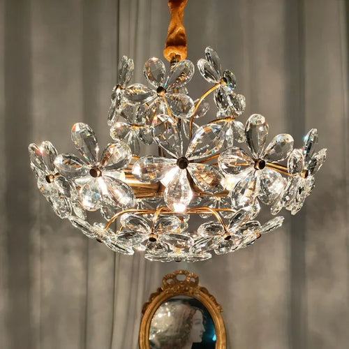 lustre design français en cristal fleur rétro led de luxe - vue 5 sur 9