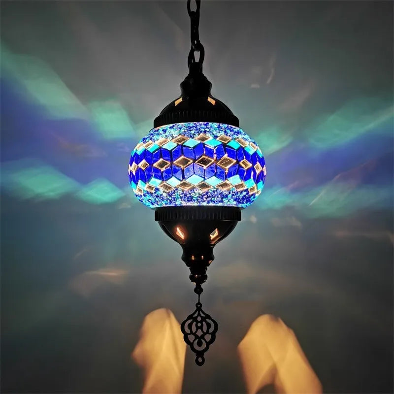 suspension en verre teinté style méditerranéen éclairage bohème romantique - vue 8 sur 16