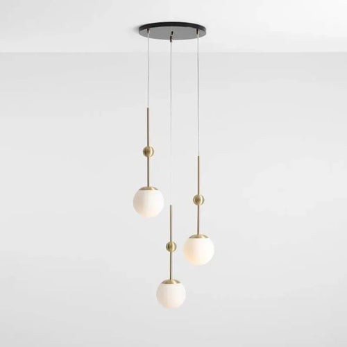 lustre en verre doré design créatif trois têtes éclairage moderne - vue 10 sur 9
