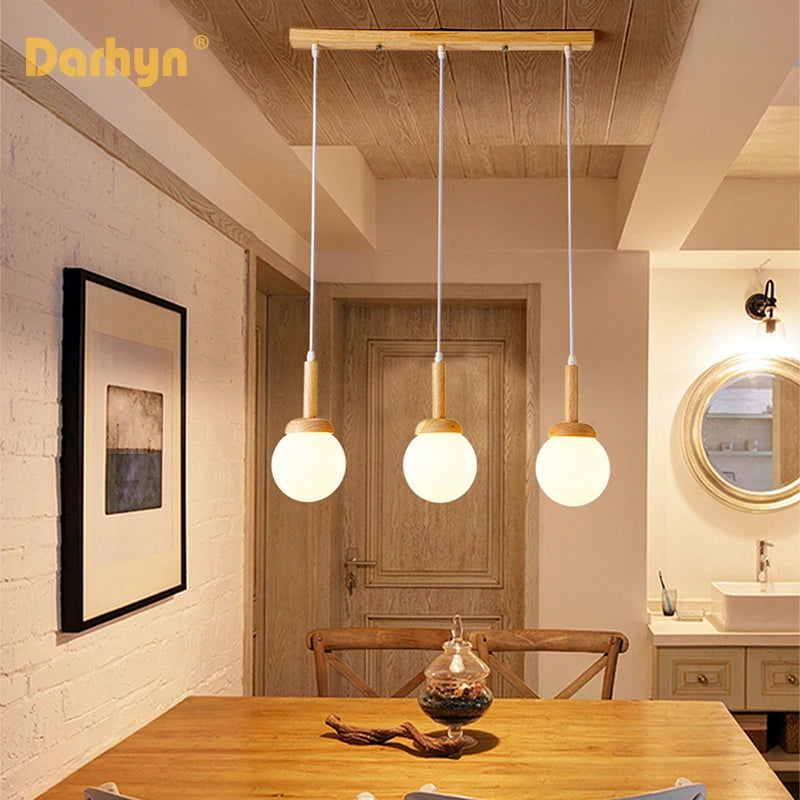 Suspension en bois et verre au design nordique - vue 4 sur 9