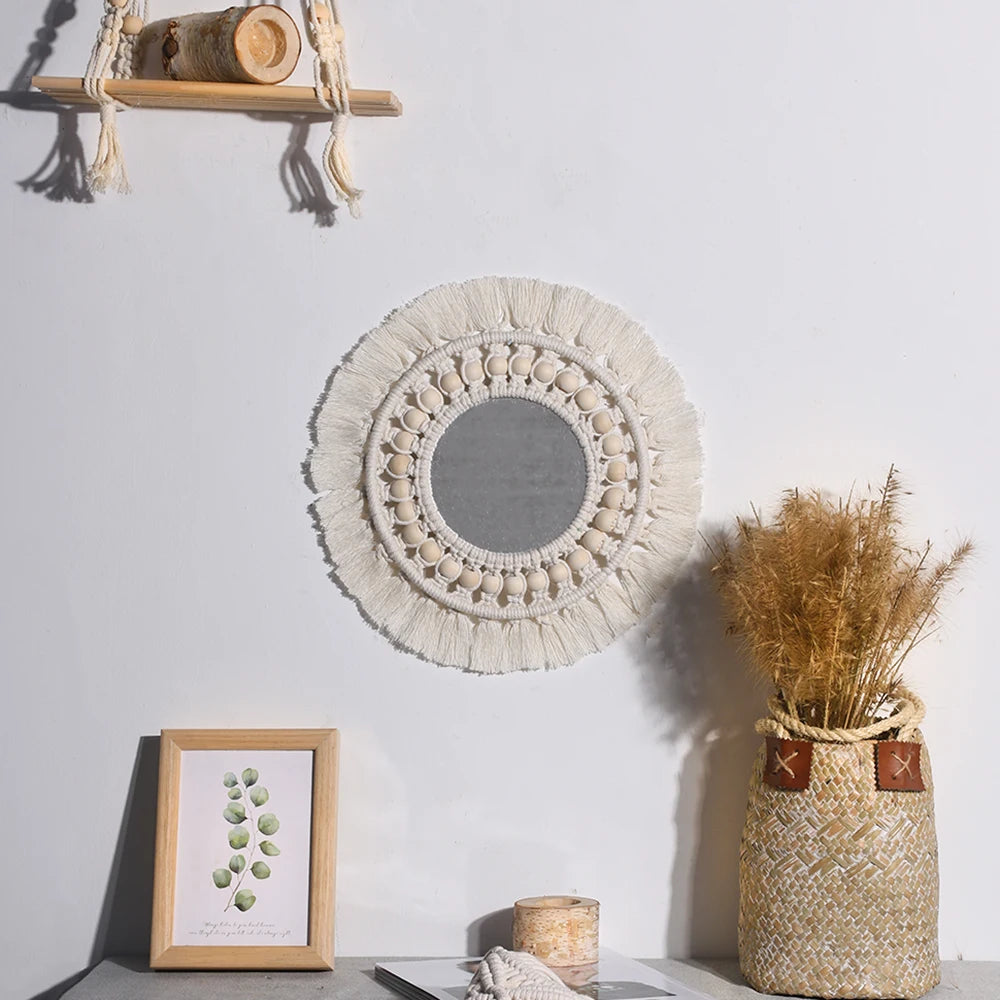 miroir mural en macramé style bohème pour décoration intérieure - vue 7 sur 14
