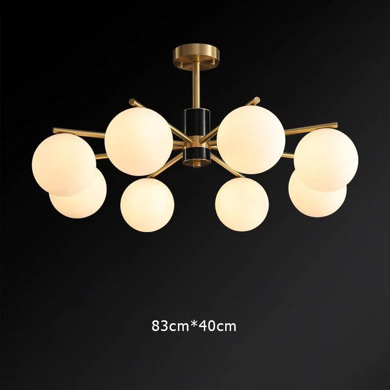 suspension nordique luxe en cuivre doré avec boules de verre blanches - vue 8 sur 12