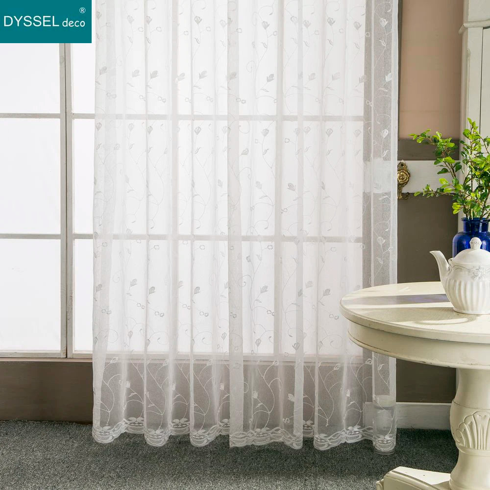 Voilage brodé floral festonné style américain salon chambre - vue 3 sur 8