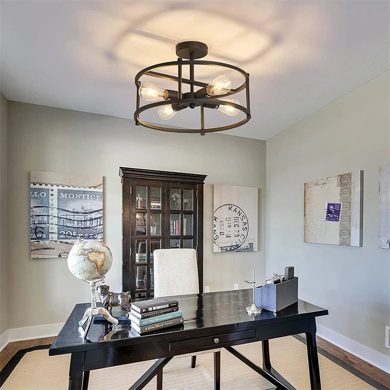 lustre noir en métal pour éclairage intérieur polyvalent