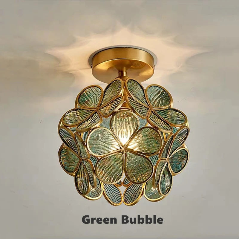 lustre vintage en verre et cuivre pétales décoratifs lumineux