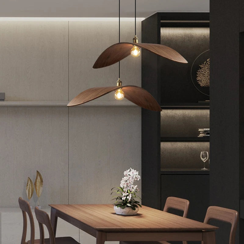 lustre wabi sabi en bois avec led pour loft escaliers