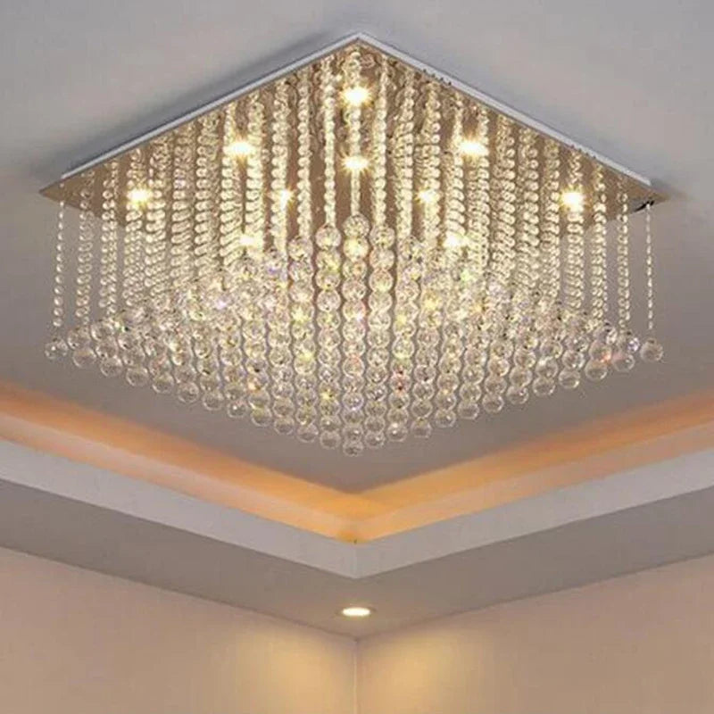 Lustre en cristal carré encastré pour salon de luxe lustres en cristal suspension LED lumière décoration de la maison lampe de ciel