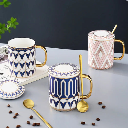 Tasse ceramique style britannique couvercle cuillere bord elegant