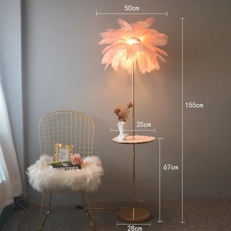 lampadaire décoratif en plumes d'autruche avec luminaire led - vue 18 sur 18