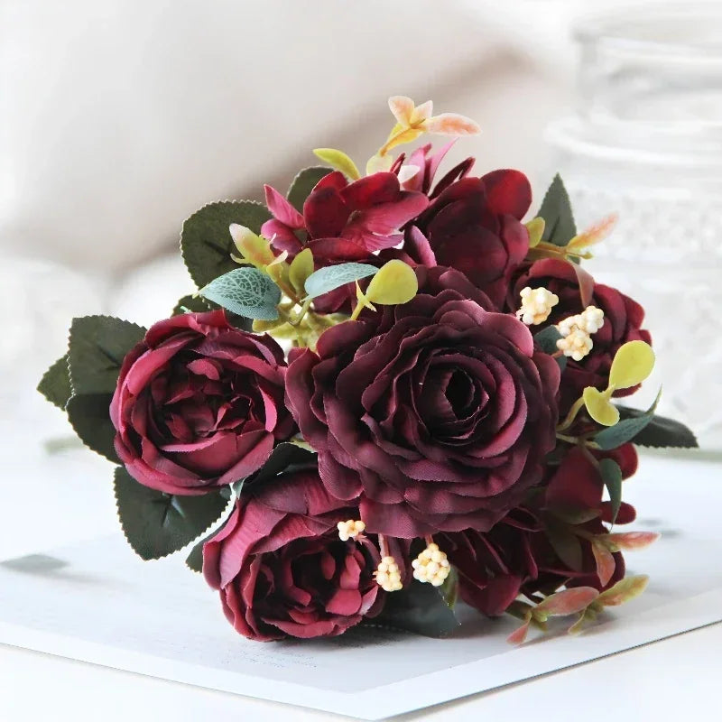 bouquet de pivoines roses en soie pour décoration intérieure