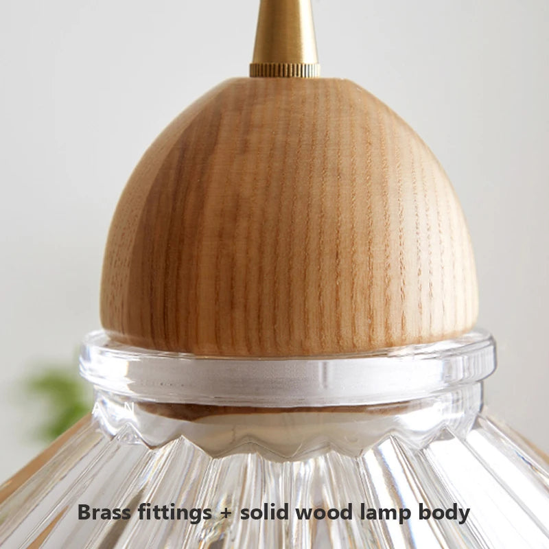 lustre nordique moderne en bois et verre led japonais - vue 5 sur 10