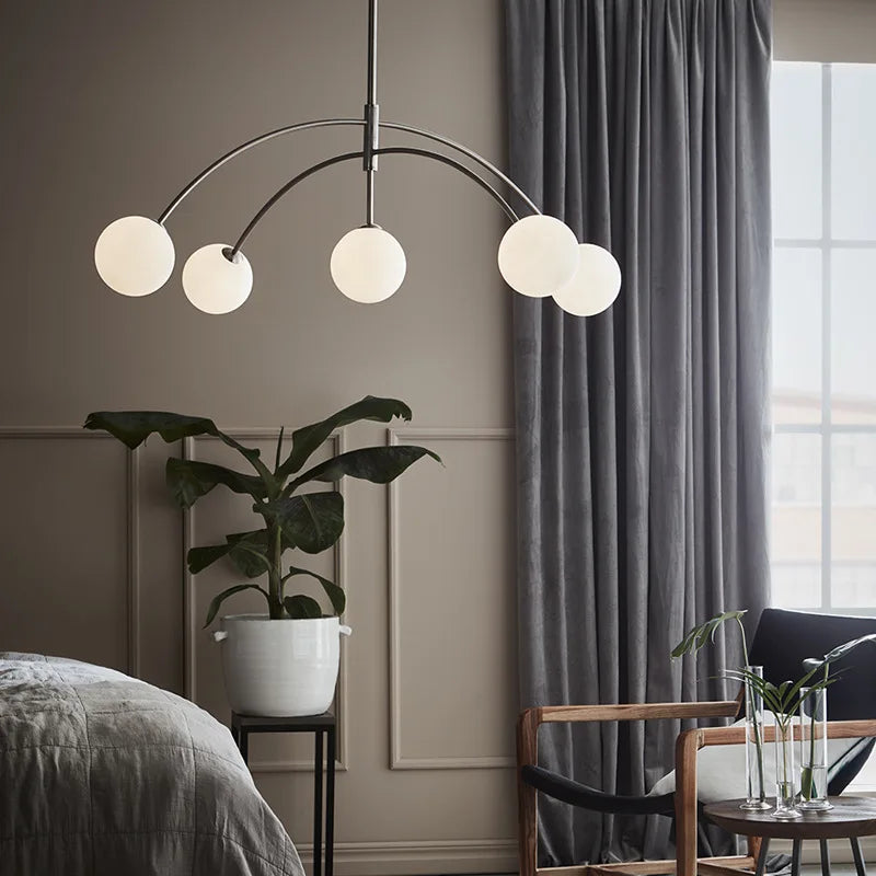 Danish Designer Suspenion Milky Glass Hanging Light Ceiling Chandeliers Nordic Pendant Lamp for Living Dining Room Kitchen - vue 6 sur 8