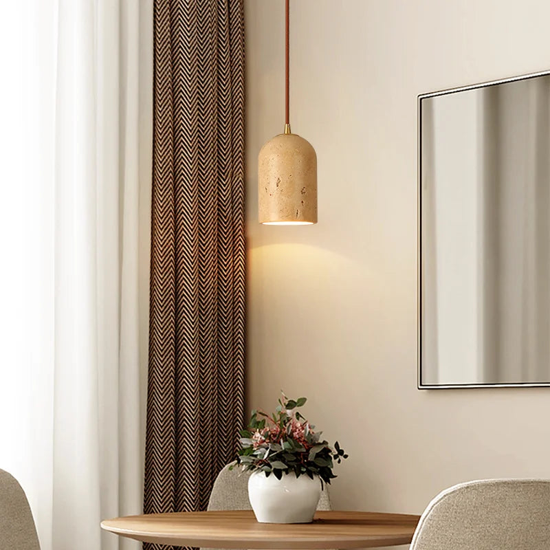 lustre suspendu led rétro avec pierre naturelle vintage - vue 6 sur 6