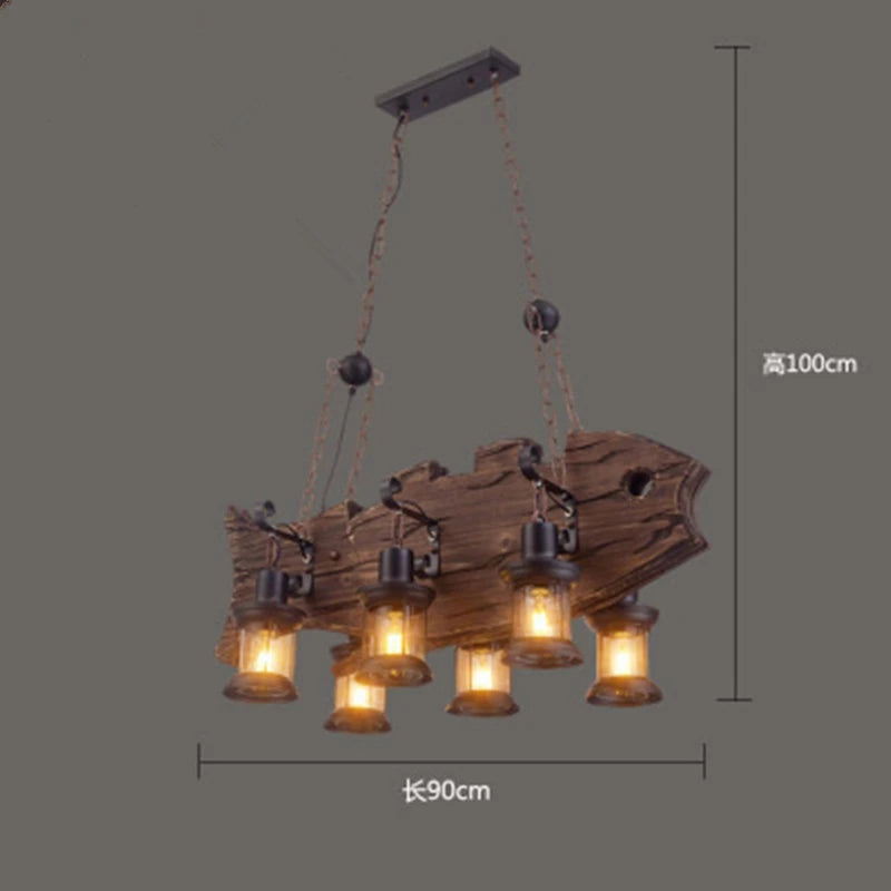 lustre rétro en bois style industriel pour café et restaurant - vue 9 sur 24