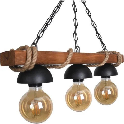 Lustre en bois chaîne de corde éclairage décoratif rétro rustique authentique qualité plafonnier accessoire fait à la main poli turc