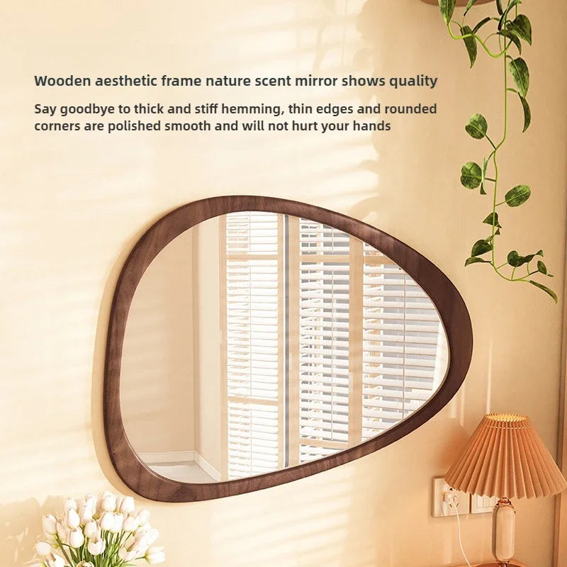 miroir mural en bois du milieu du siècle tendance réfléchissant HD - vue 3 sur 10