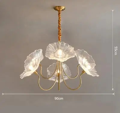 lustre moderne en verre en forme de fleur de lotus avec led - vue 13 sur 14