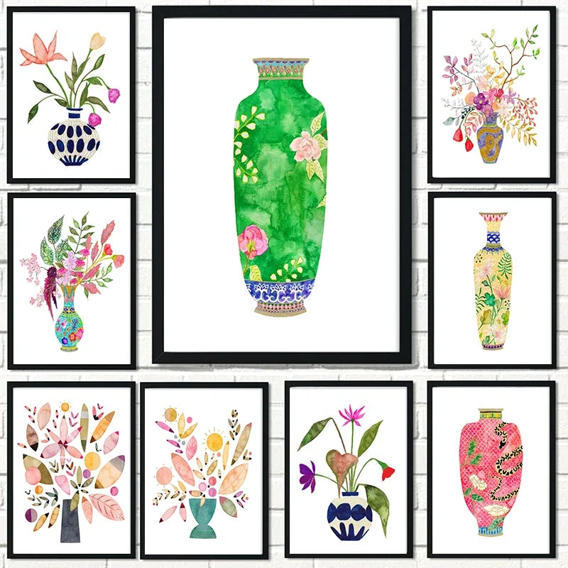 vase aquarelle art mural impressions nordiques décor intérieur - vue 3 sur 7