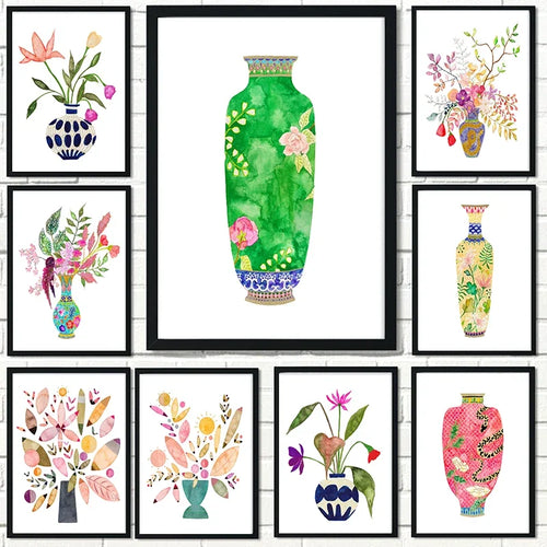 vase à fleurs aquarelle art mural nordique décoratif pour intérieur - vue 2 sur 7