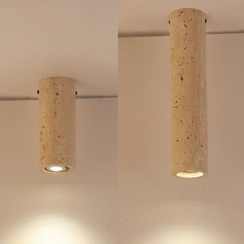 plafonnier cylindrique en travertin jaune clair à montage surface - vue 4 sur 8