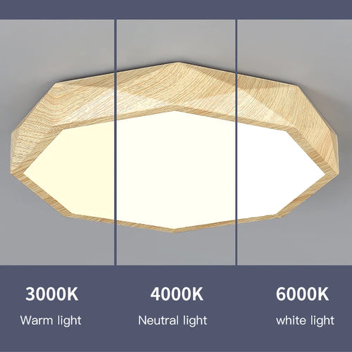 plafonnier led moderne en bois et métal design géométrique - vue 6 sur 14