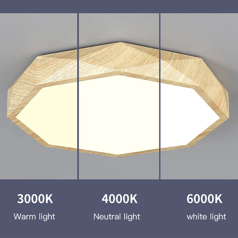 plafonnier led moderne en bois et métal design géométrique - vue 5 sur 14