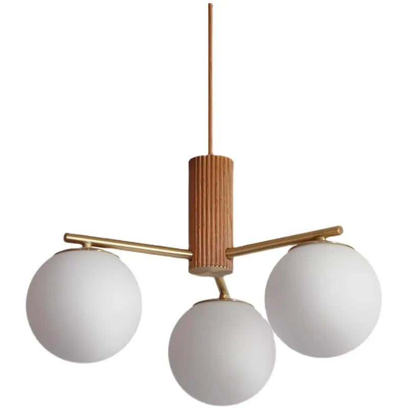 Walnut Wood Brass Round Glass, Wabi-sabi Modern Simple style, Chandelier light for Living room, Bedroom, Dining room, Study - vue 6 sur 16