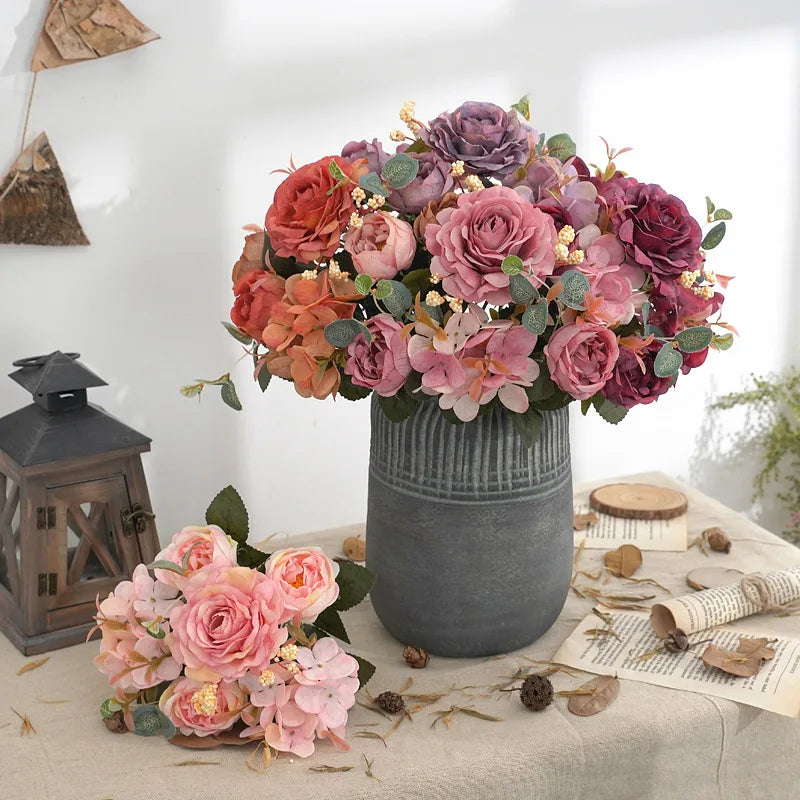 bouquet de pivoines et hortensias vintage pour décoration mariage