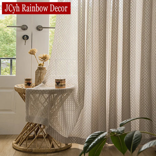 Voilage style japonais aspect lin motifs courbes salon - vue 4 sur 11