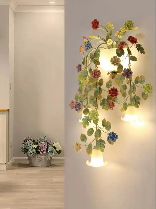 applique murale vintage en fer forgé avec abat-jour en verre led - vue 6 sur 8