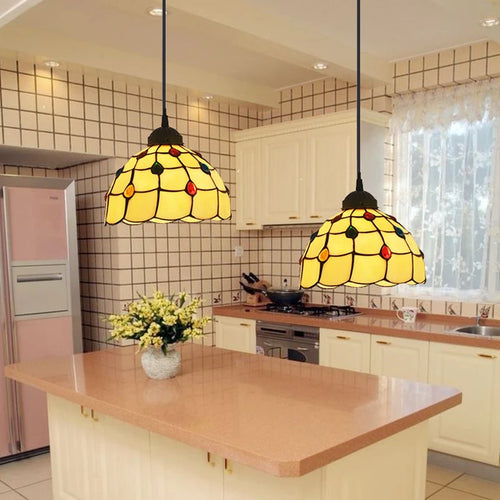 suspension tiffany vitrail pteris luminaire décoratif pour intérieur - vue 2 sur 9