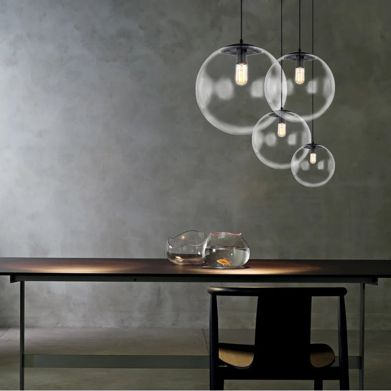 Suspension boule de verre minimaliste nordique moderne