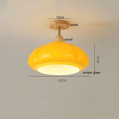 suspension citrouille verre led style japonais vintage bois - vue 10 sur 15