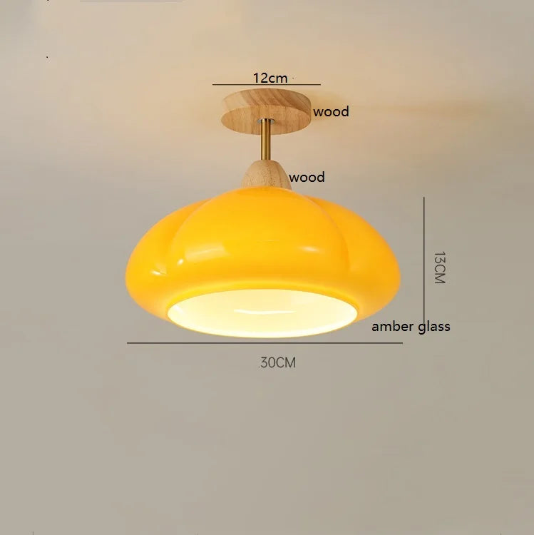 suspension citrouille verre led style japonais vintage bois - vue 9 sur 15