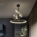 lustre moderne en verre transparent avec bulles en métal