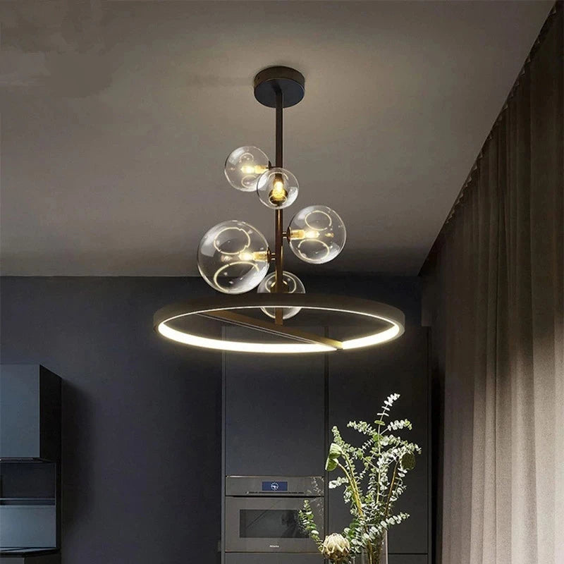 lustre moderne en verre transparent avec bulles en métal - vue 5 sur 10