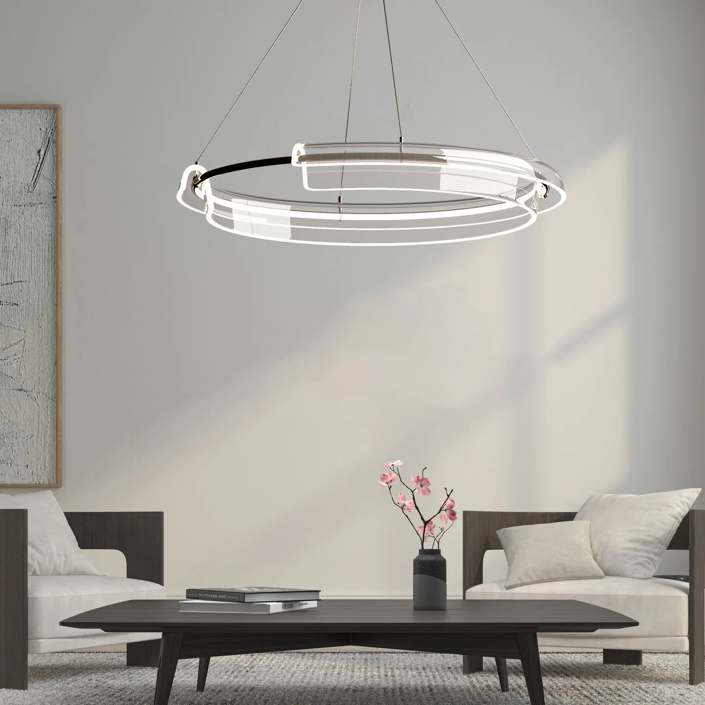 lustre design led de luxe avec anneau simple dimmable - vue 5 sur 6