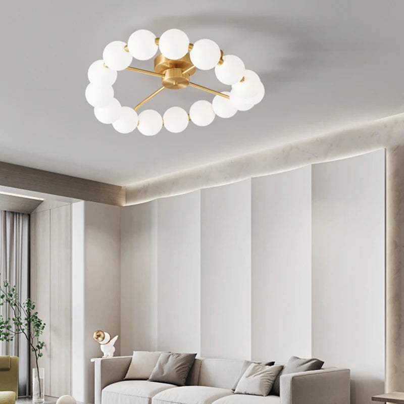 lustre à led avec anneau en cuivre et boule acrylique - vue 3 sur 10