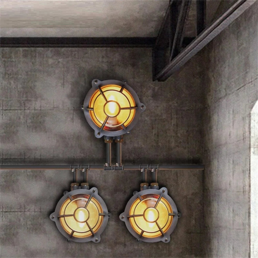 applique murale industrielle vintage éclairage extérieur étanche en fer et verre - vue 5 sur 6